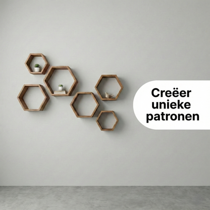 IvoQ Wandplanken Hexagon Set 3 stuks Bruin