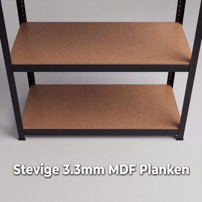 IvoQ Stellingkast Zwart - Metalen Opbergrek - Magazijnstelling - 180x90x40 cm - 5 Planken - 875 kg Draagkracht (175kg per plank)