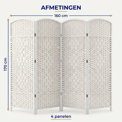 IvoQ Opvouwbaar Kamerscherm - 4 Panelen - 170 x 160 cm - Wit