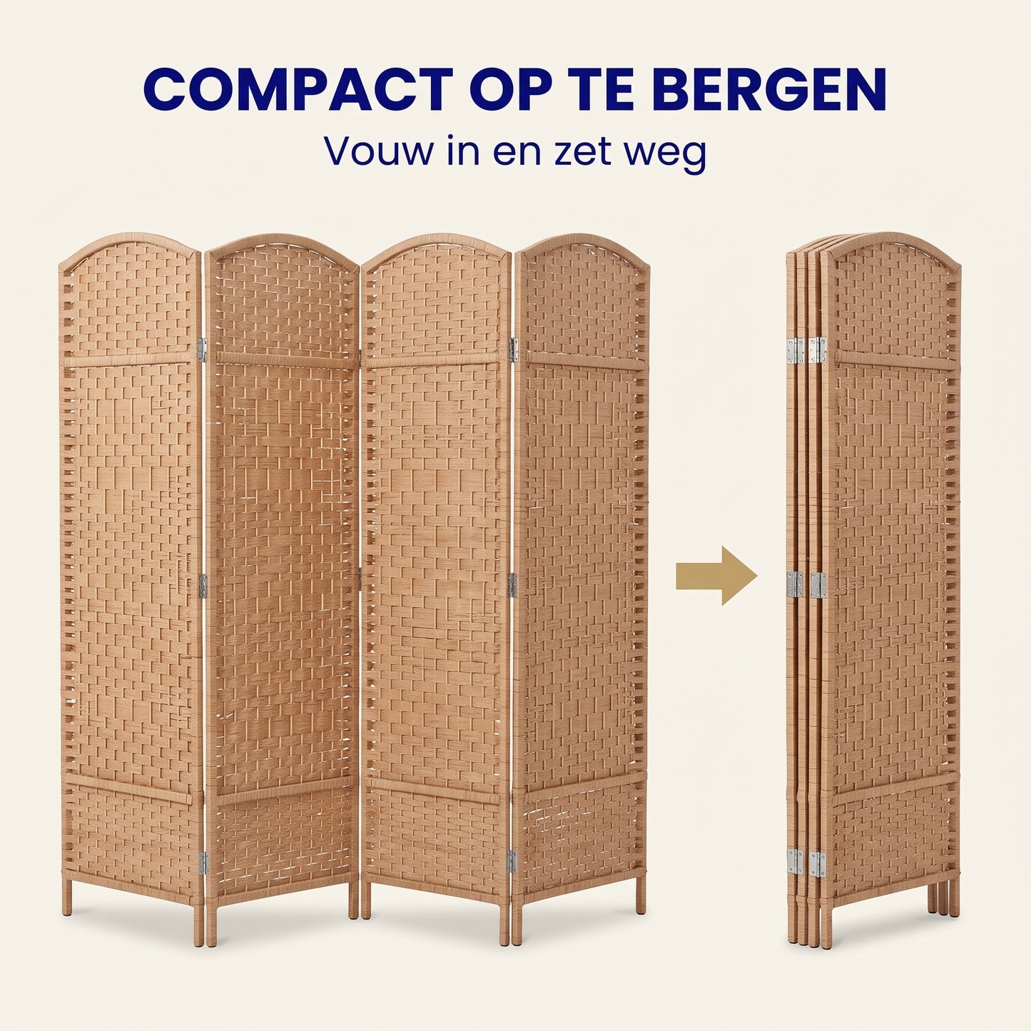 IvoQ Kamerscherm – 4 Panelen – 170 x 160 cm – Opvouwbare Roomdivider – Naturel Bruin