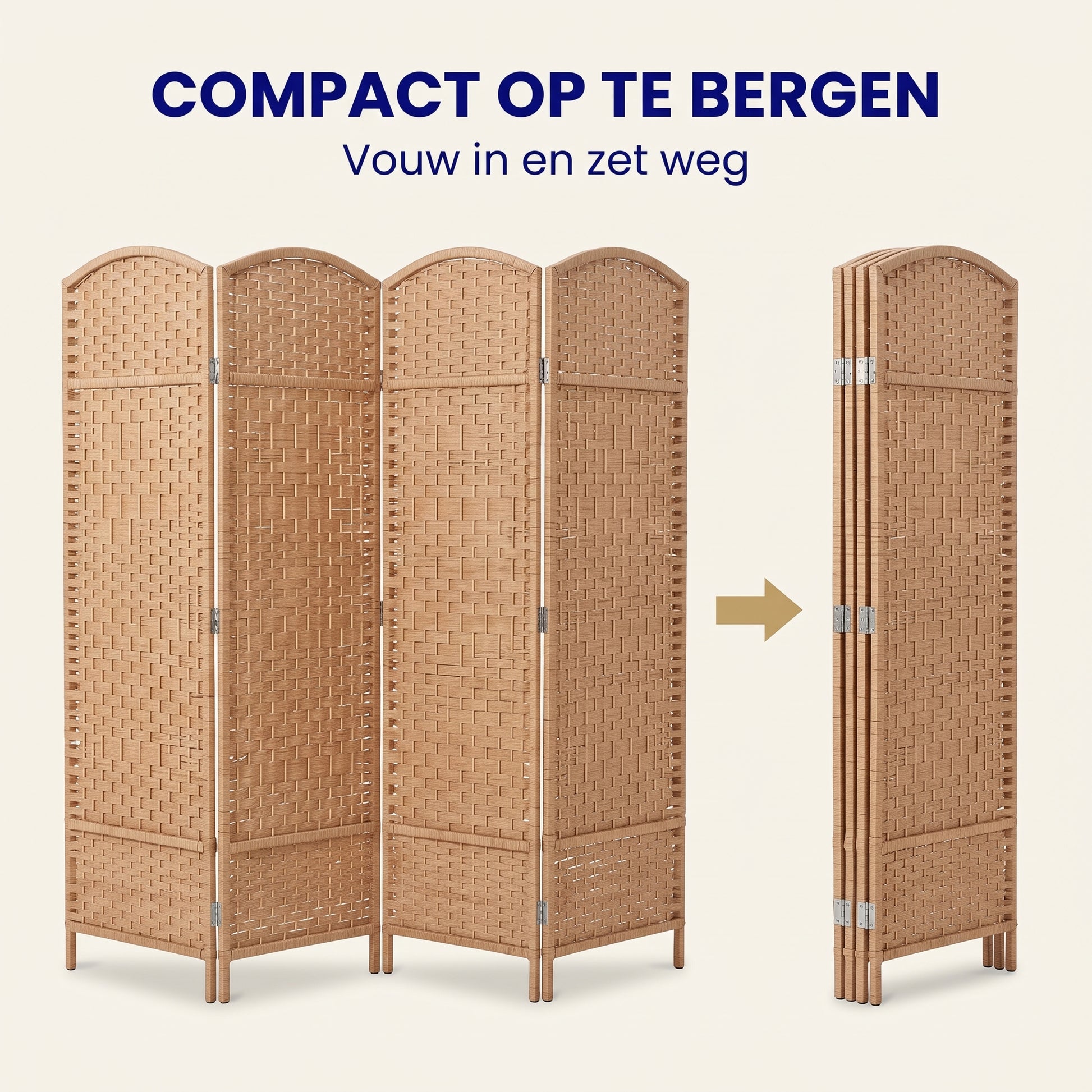 IvoQ Kamerscherm – 4 Panelen – 170 x 160 cm – Opvouwbare Roomdivider – Naturel Bruin