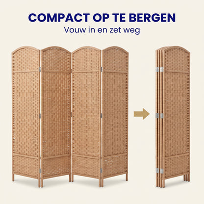 IvoQ Kamerscherm – 4 Panelen – 170 x 160 cm – Opvouwbare Roomdivider – Naturel Bruin