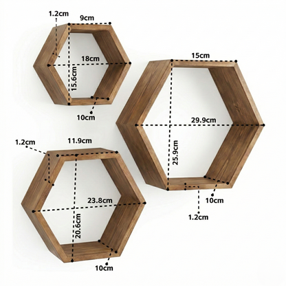 IvoQ Wandplanken Hexagon Set 3 stuks Bruin