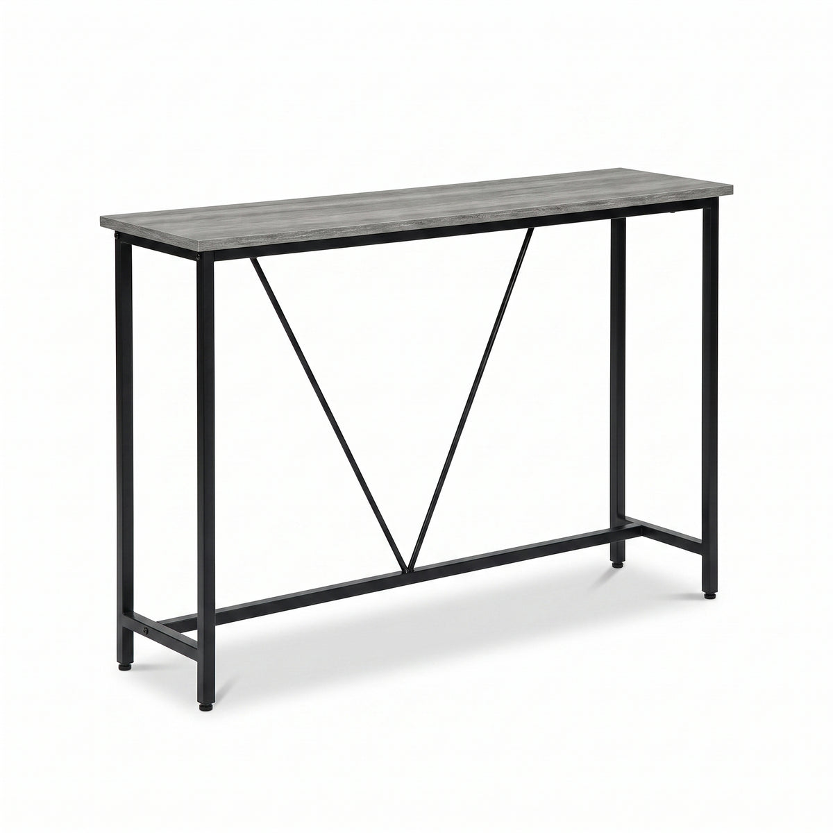 IvoQ Wandtafel – Smalle Consoletafel 120 × 23 × 74 cm – Grijze Houtlook – Zwart Metalen Frame