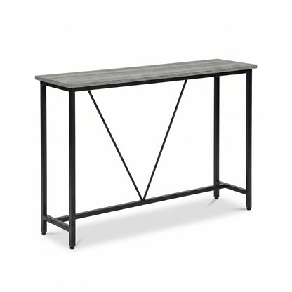 IvoQ Wandtafel – Smalle Consoletafel 120 × 23 × 74 cm – Grijze Houtlook – Zwart Metalen Frame
