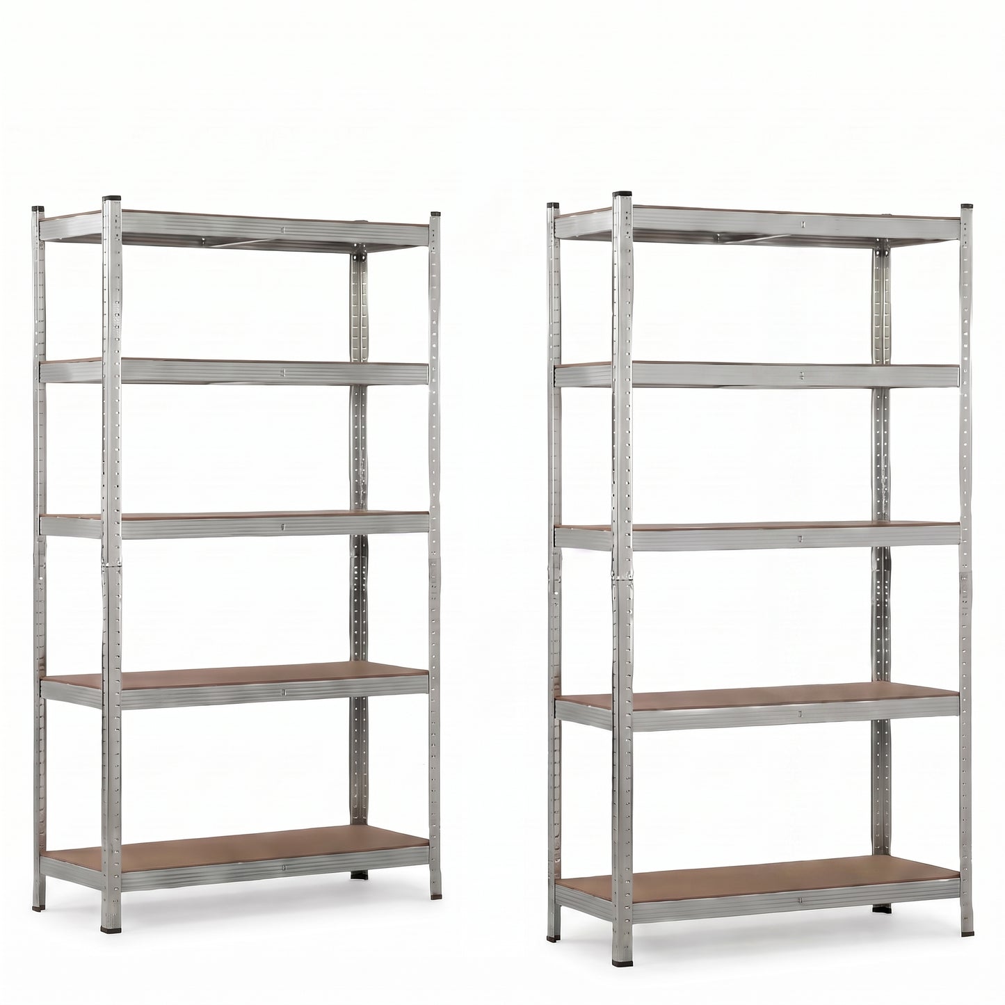 IvoQ Stellingkasten Set van 2 – 180 x 90 x 40 cm – Gegalvaniseerd Metaal – 5 MDF Legplanken – Voor Garage en Schuur