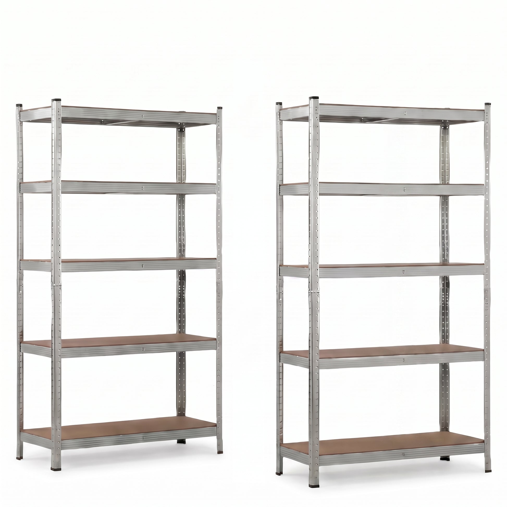 IvoQ Stellingkasten Set van 2 – 180 x 90 x 40 cm – Gegalvaniseerd Metaal – 5 MDF Legplanken – Voor Garage en Schuur