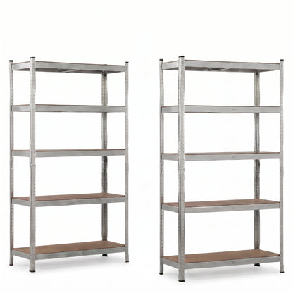 IvoQ Stellingkasten Set van 2 – 180 x 90 x 40 cm – Gegalvaniseerd Metaal – 5 MDF Legplanken – Voor Garage en Schuur