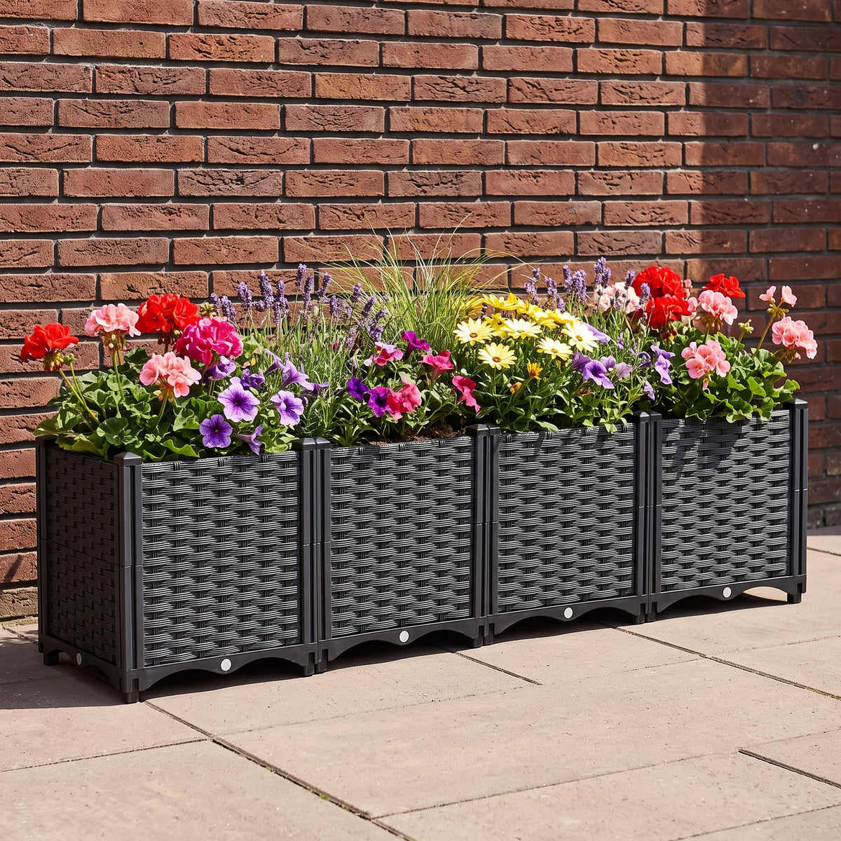 IvoQ Modulaire Plantenbak Buiten - 160 x 40 x 37 cm - Zwart - Met Drainage