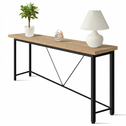 IvoQ Industriële Sidetable - Consoletafel Hout & Metaal - Smalle Haltafel - Eiken Look/Zwart - 120x23x74 cm
