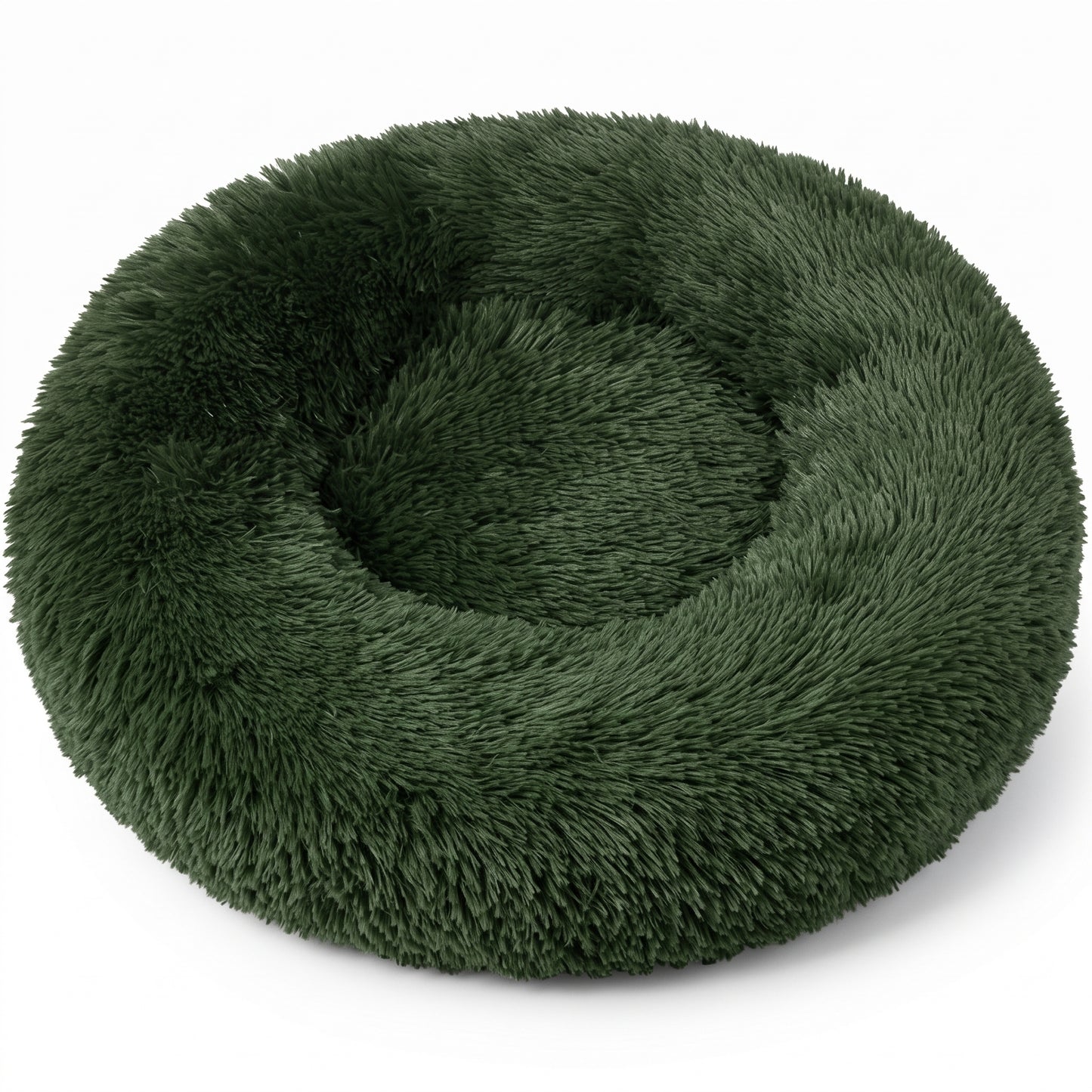 IvoQ Donut Hondenmand & Kattenmand – Ø 50 cm – Zacht Pluche Huisdierenbed – Donkergroen – Voor Katten en Kleine Honden