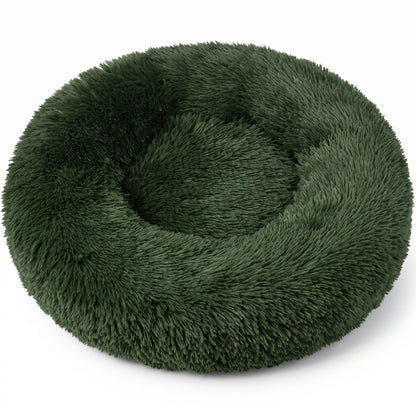 IvoQ Donut Hondenmand & Kattenmand – Ø 50 cm – Zacht Pluche Huisdierenbed – Donkergroen – Voor Katten en Kleine Honden