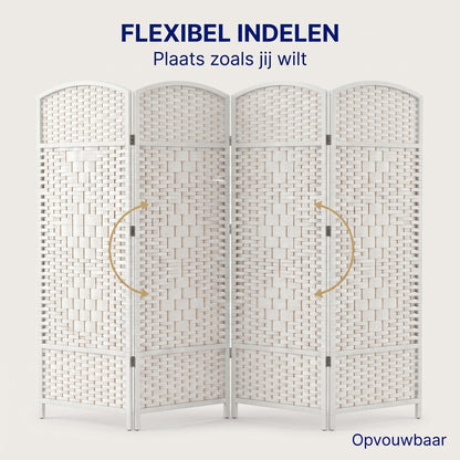 IvoQ Opvouwbaar Kamerscherm - 4 Panelen - 170 x 160 cm - Wit