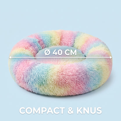 IvoQ Donut Kattenmand – Ø 40 cm – Zacht Pluche Kattenbed voor Katten en Kleine Honden – Regenboog