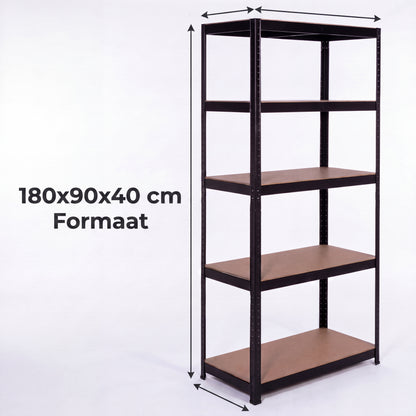 IvoQ Stellingkast Zwart - Metalen Opbergrek - Magazijnstelling - 180x90x40 cm - 5 Planken - 875 kg Draagkracht (175kg per plank)