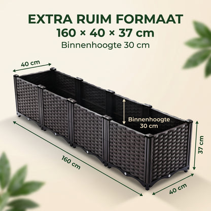 IvoQ Modulaire Plantenbak Buiten - 160 x 40 x 37 cm - Zwart - Met Drainage