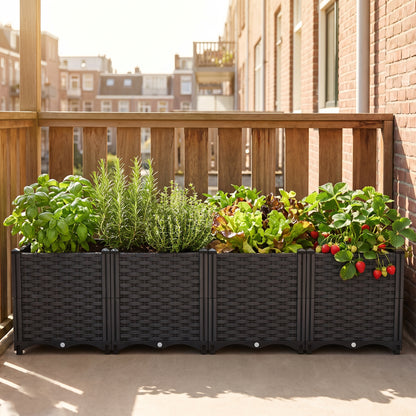 IvoQ Modulaire Plantenbak Buiten - 160 x 40 x 37 cm - Zwart - Met Drainage