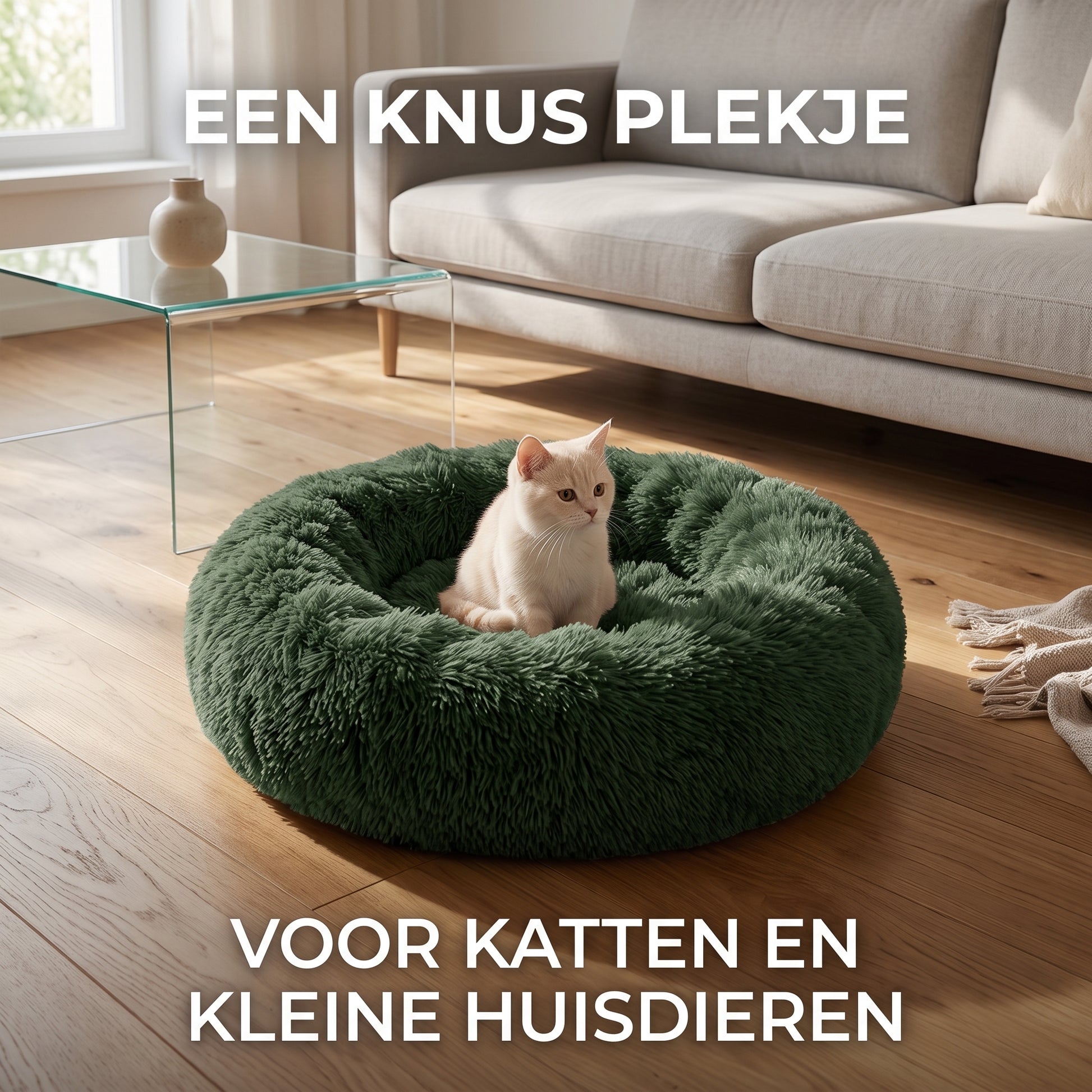 IvoQ Donut Hondenmand & Kattenmand – Ø 50 cm – Zacht Pluche Huisdierenbed – Donkergroen – Voor Katten en Kleine Honden
