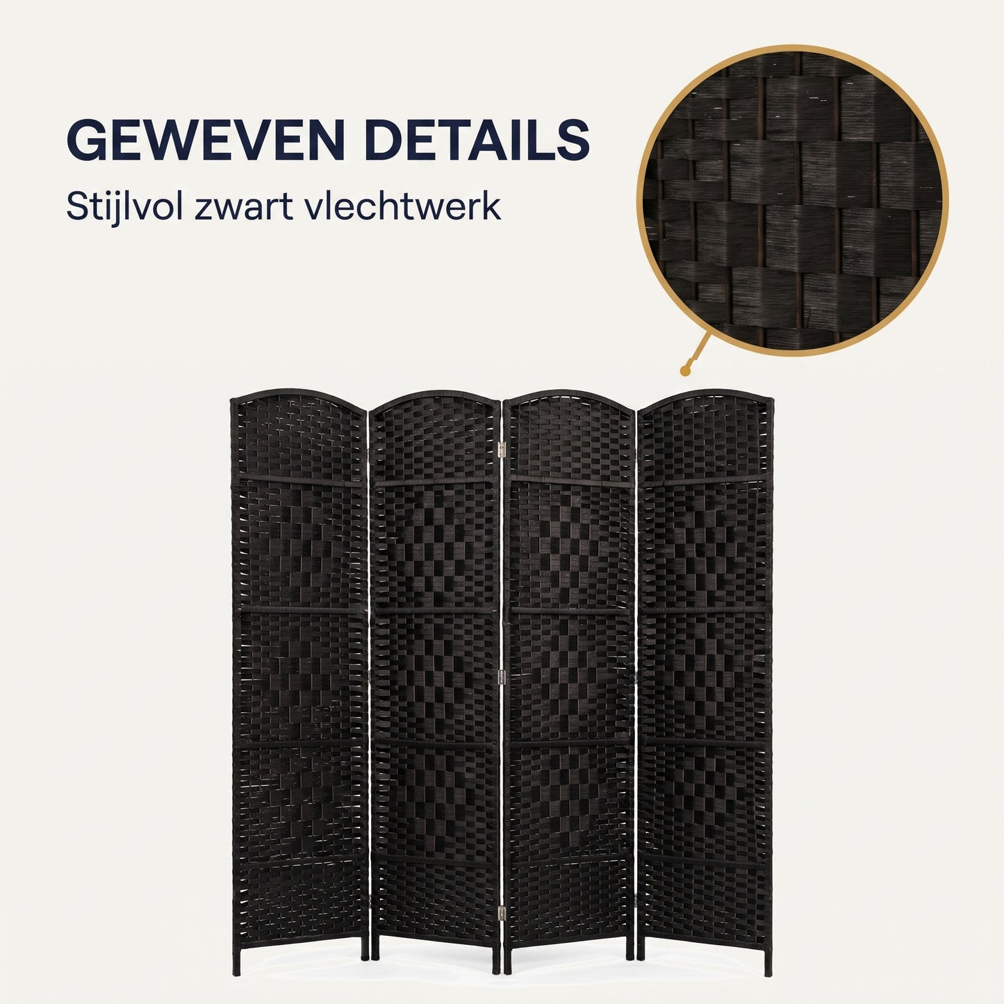 IvoQ Kamerscherm Zwart – Roomdivider – 4 Panelen – 170 x 160 cm