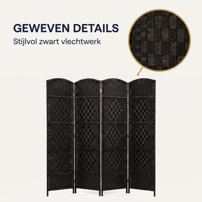 IvoQ Kamerscherm Zwart – Roomdivider – 4 Panelen – 170 x 160 cm
