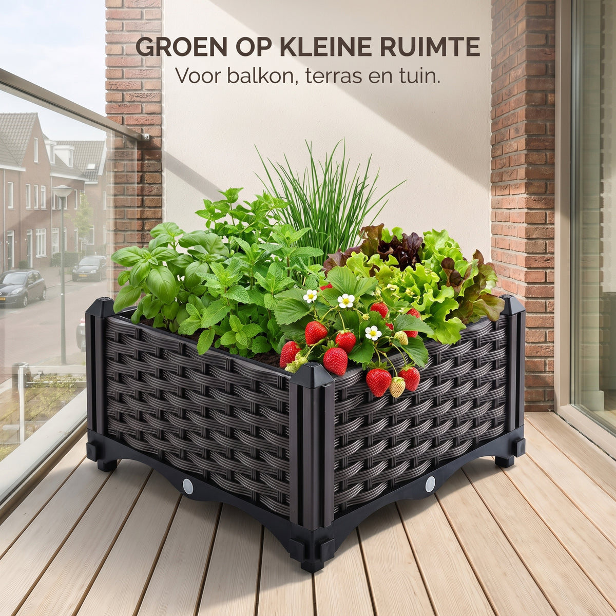 IvoQ Modulaire Moestuinbak 40 × 40 × 22 cm – Vierkante Plantenbak met Waterbuffer en Drainage – Zwart – Voor Balkon, Terras en Tuin