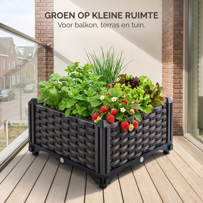IvoQ Modulaire Moestuinbak 40 × 40 × 22 cm – Vierkante Plantenbak met Waterbuffer en Drainage – Zwart – Voor Balkon, Terras en Tuin
