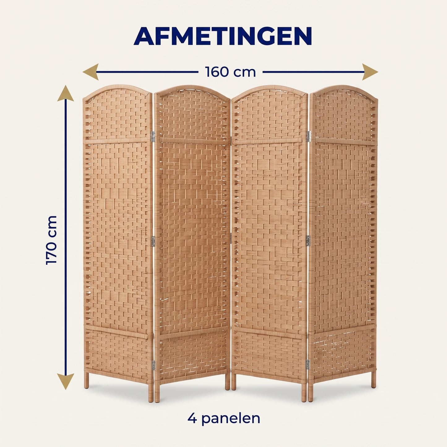 IvoQ Kamerscherm – 4 Panelen – 170 x 160 cm – Opvouwbare Roomdivider – Naturel Bruin