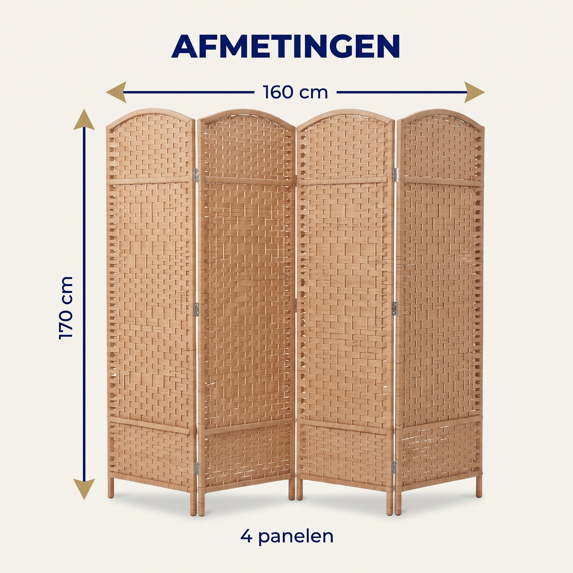 IvoQ Kamerscherm – 4 Panelen – 170 x 160 cm – Opvouwbare Roomdivider – Naturel Bruin