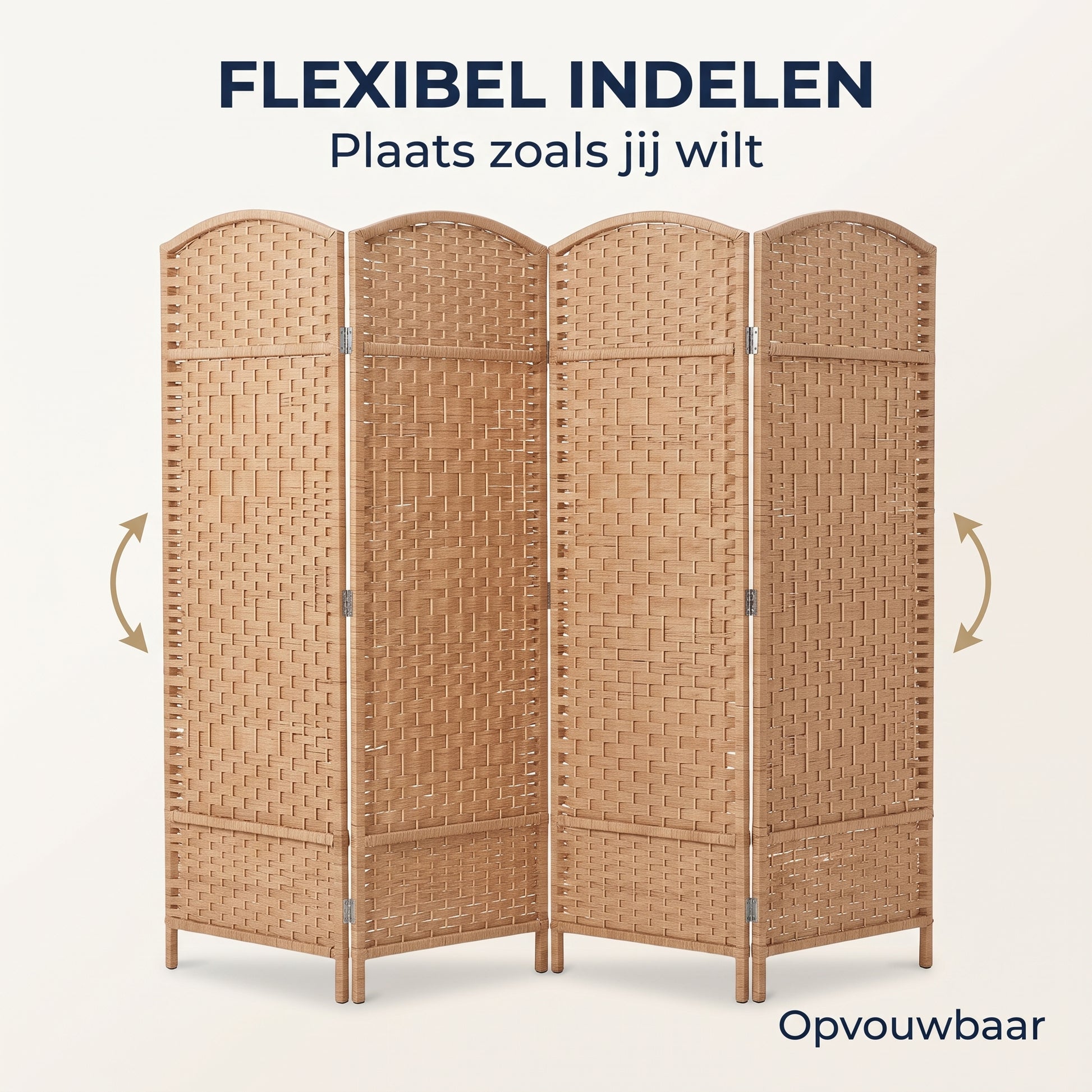 IvoQ Kamerscherm – 4 Panelen – 170 x 160 cm – Opvouwbare Roomdivider – Naturel Bruin