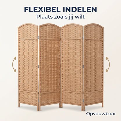 IvoQ Kamerscherm – 4 Panelen – 170 x 160 cm – Opvouwbare Roomdivider – Naturel Bruin