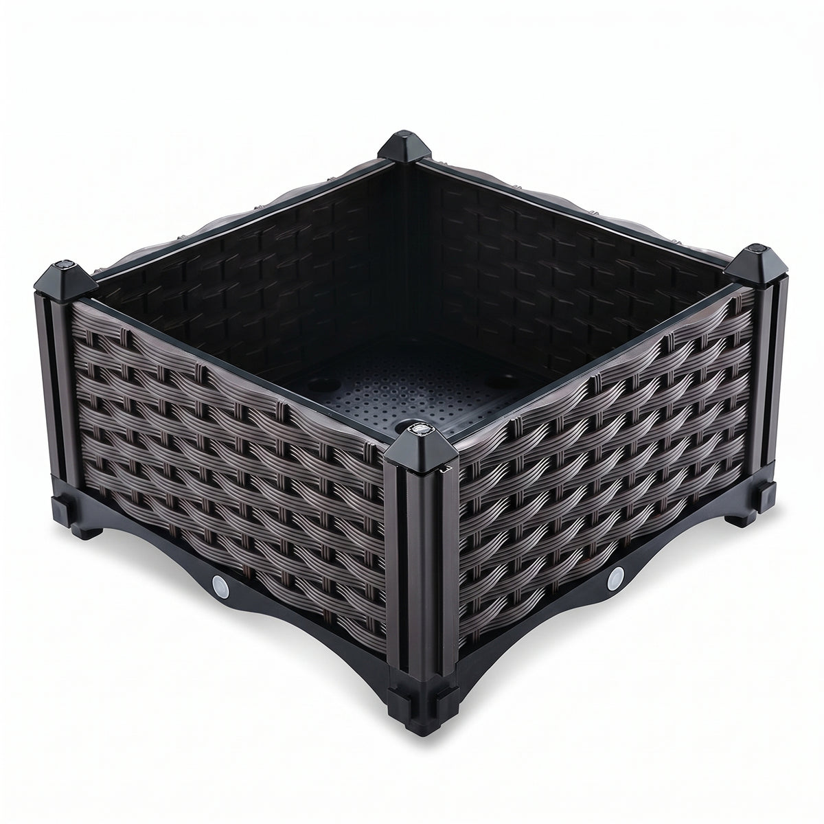 IvoQ Modulaire Moestuinbak 40 × 40 × 22 cm – Vierkante Plantenbak met Waterbuffer en Drainage – Zwart – Voor Balkon, Terras en Tuin