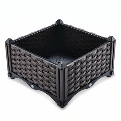 IvoQ Modulaire Moestuinbak 40 × 40 × 22 cm – Vierkante Plantenbak met Waterbuffer en Drainage – Zwart – Voor Balkon, Terras en Tuin