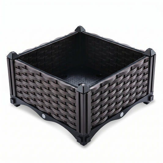 IvoQ Modulaire Moestuinbak 40 × 40 × 22 cm – Vierkante Plantenbak met Waterbuffer en Drainage – Zwart – Voor Balkon, Terras en Tuin