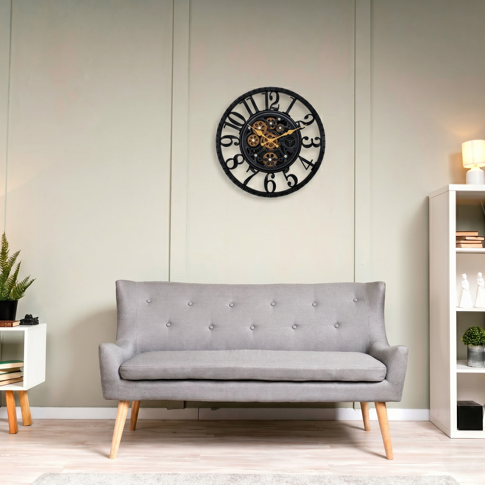 IvoQ Industriële Wandklok met Draaiende Tandwielen - Zwart & Goud - Stoere Muurklok - 40 cm