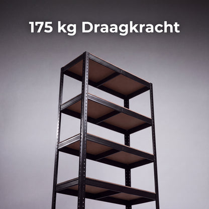IvoQ Stellingkast Zwart - Metalen Opbergrek - Magazijnstelling - 180x90x40 cm - 5 Planken - 875 kg Draagkracht (175kg per plank)