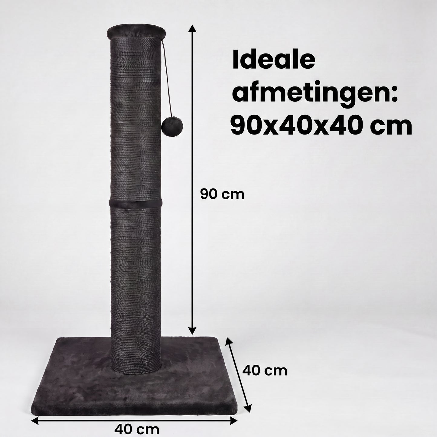 IvoQ Krabpaal voor Katten - 90 cm - Zwart - Stevige Kattenkrabpaal met Speelbal & Sisal - 90x40x40 cm