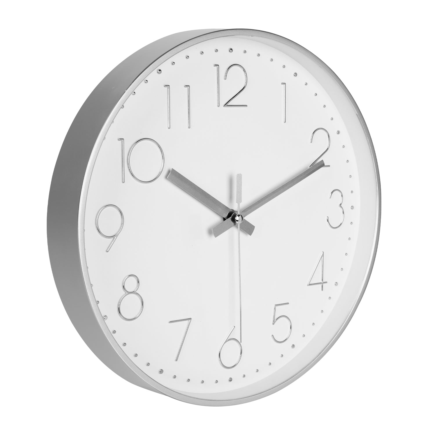 IvoQ Moderne Wandklok 30 cm - 3D Muurklok met Stil Uurwerk - Analoog - Zilver/Wit