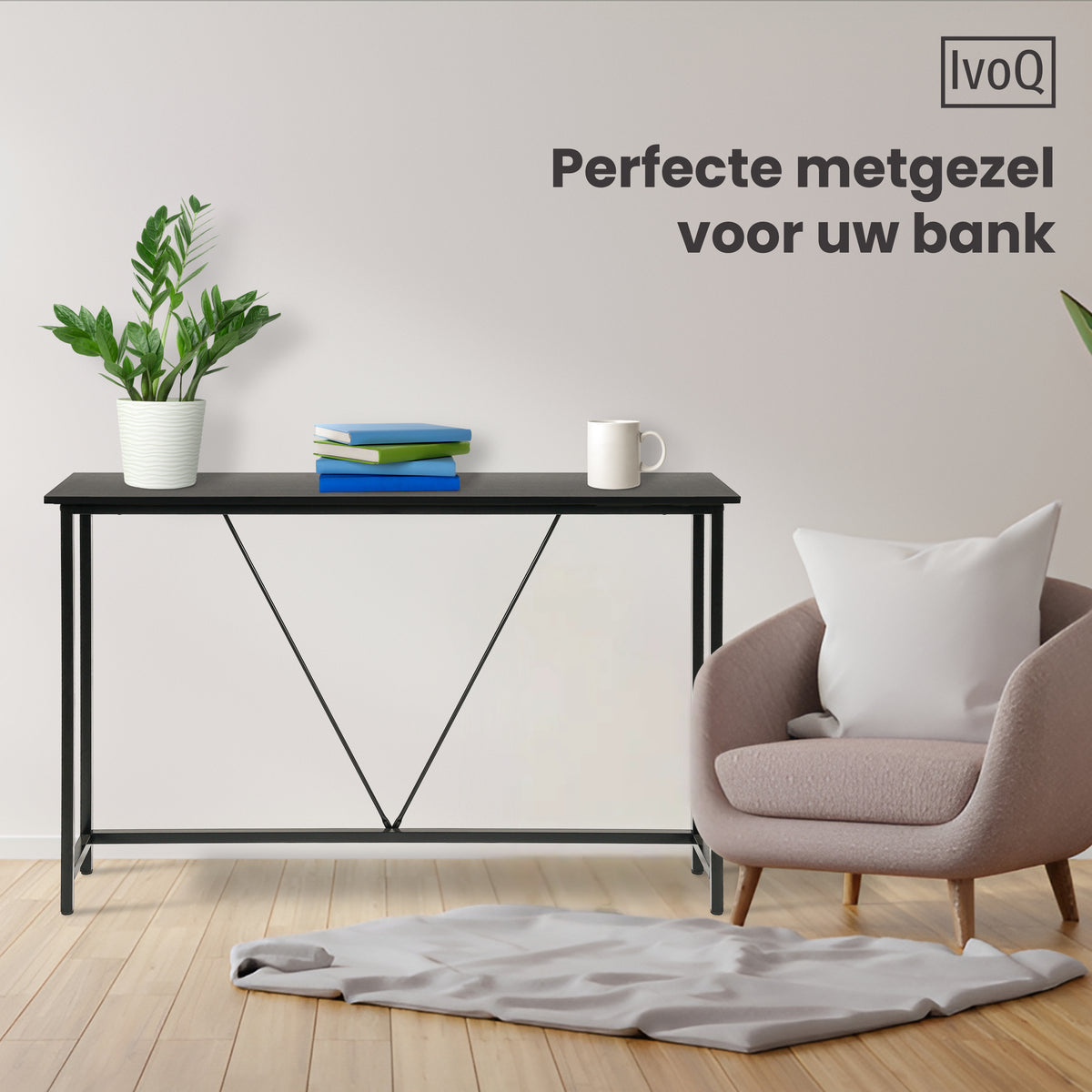 IvoQ Sidetables - Set van 2 - Zwart - Smalle Industriële Consoletafels - 120x23 cm - Haltafels