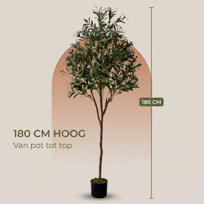 IvoQ Kunst Olijfboom 180 cm - Realistische Kunstplant met Pot en Olijven