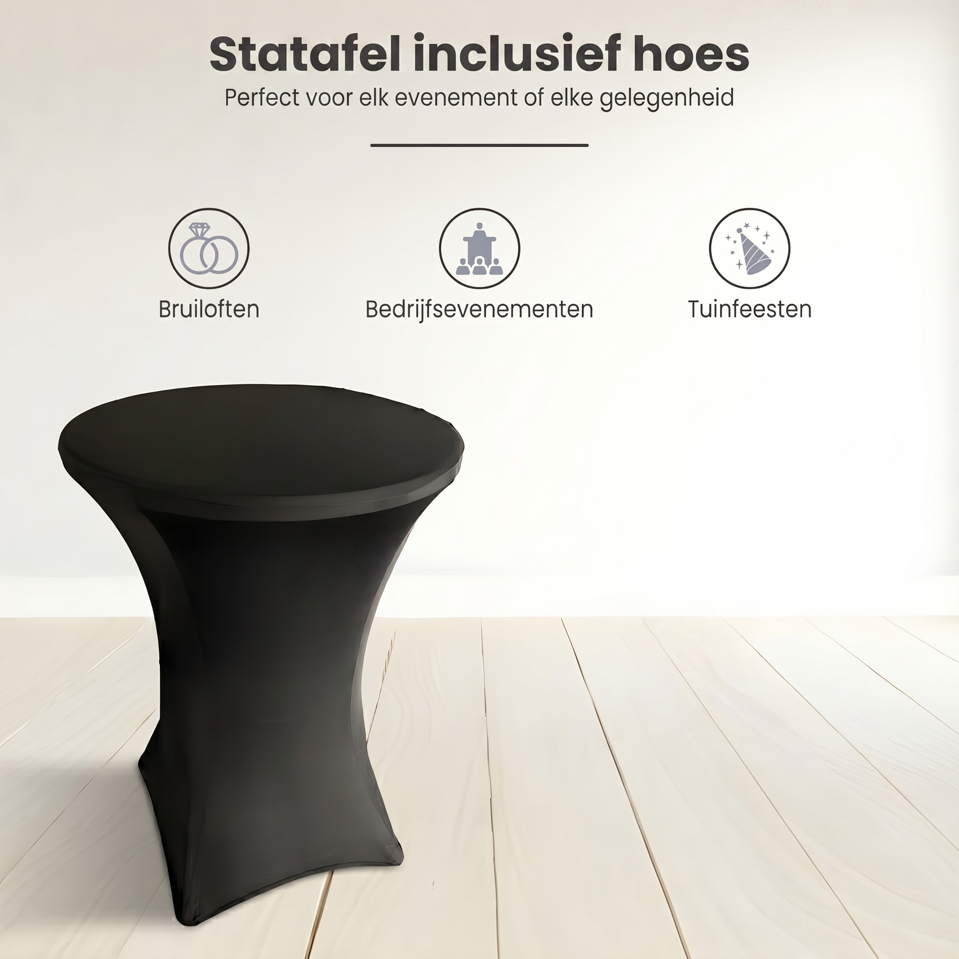 IvoQ Statafel Zwart – Inclusief Zwarte Stretchhoes – Ø80 cm x 110 cm – Opvouwbaar – Partytafel voor Feest, Tuin & Event