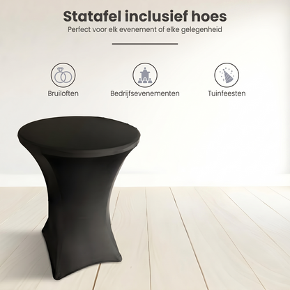 IvoQ Statafel Zwart – Inclusief Zwarte Stretchhoes – Ø80 cm x 110 cm – Opvouwbaar – Partytafel voor Feest, Tuin & Event