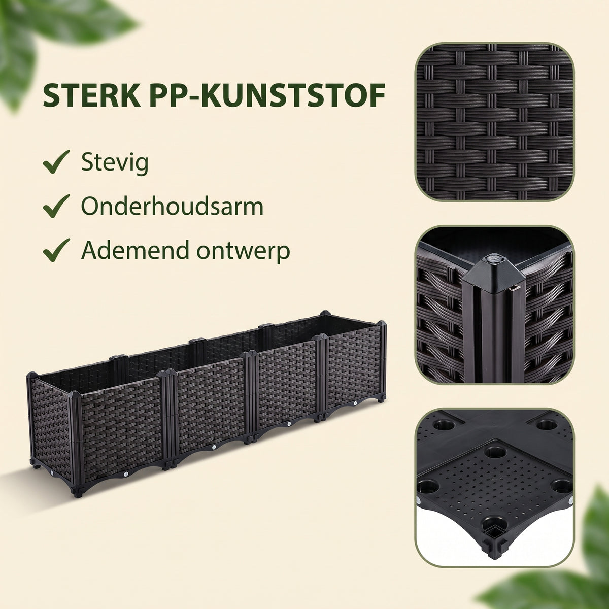 IvoQ Modulaire Plantenbak Buiten - 160 x 40 x 37 cm - Zwart - Met Drainage