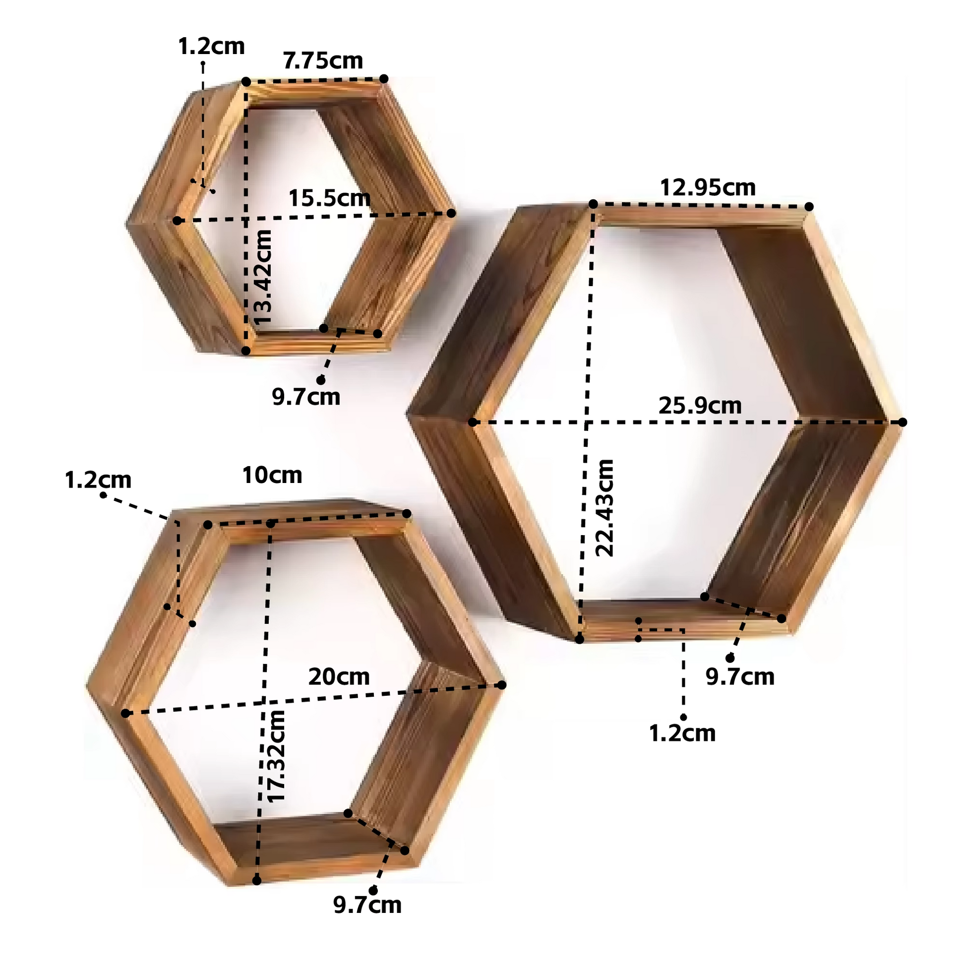 IvoQ Wandplanken Hexagon Set 3 stuks-IvoQ