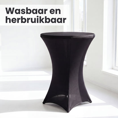 IvoQ Luxe Statafelrok Zwart - Statafelhoes Stretch - Ø 80x110 cm - Extra Dik (180gsm) - Kreukvrij & Wasbaar