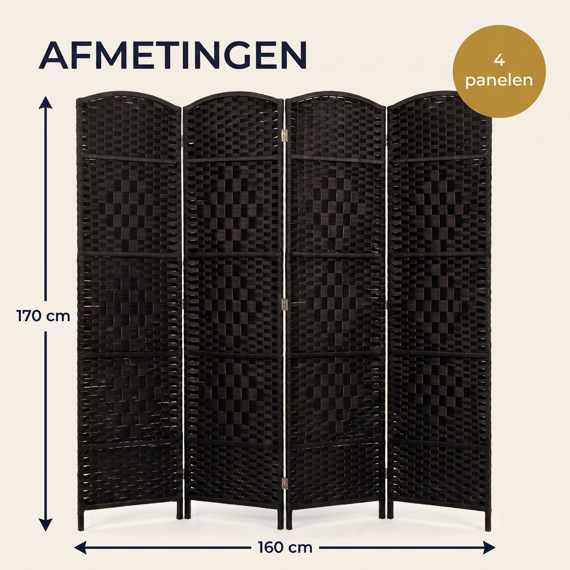 IvoQ Kamerscherm Zwart – Roomdivider – 4 Panelen – 170 x 160 cm