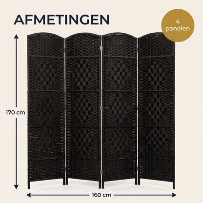 IvoQ Kamerscherm Zwart – Roomdivider – 4 Panelen – 170 x 160 cm