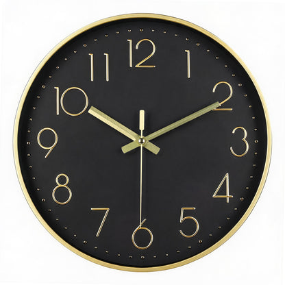 IvoQ Moderne Wandklok - Zwart/Goud - 30 cm - Stil Uurwerk - 3D Muurklok