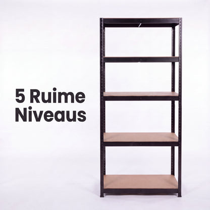 IvoQ Stellingkast Zwart - Metalen Opbergrek - Magazijnstelling - 180x90x40 cm - 5 Planken - 875 kg Draagkracht (175kg per plank)