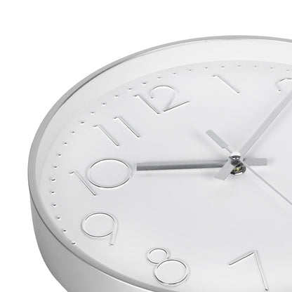 IvoQ Moderne Wandklok 30 cm - 3D Muurklok met Stil Uurwerk - Analoog - Zilver/Wit