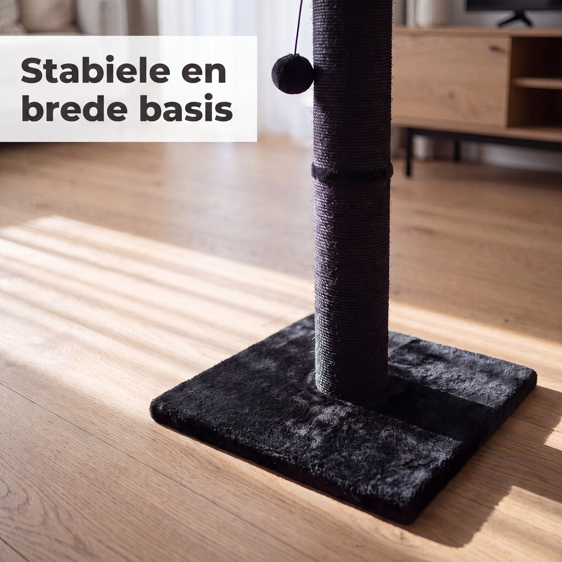 IvoQ Krabpaal voor Katten - 90 cm - Zwart - Stevige Kattenkrabpaal met Speelbal & Sisal - 90x40x40 cm
